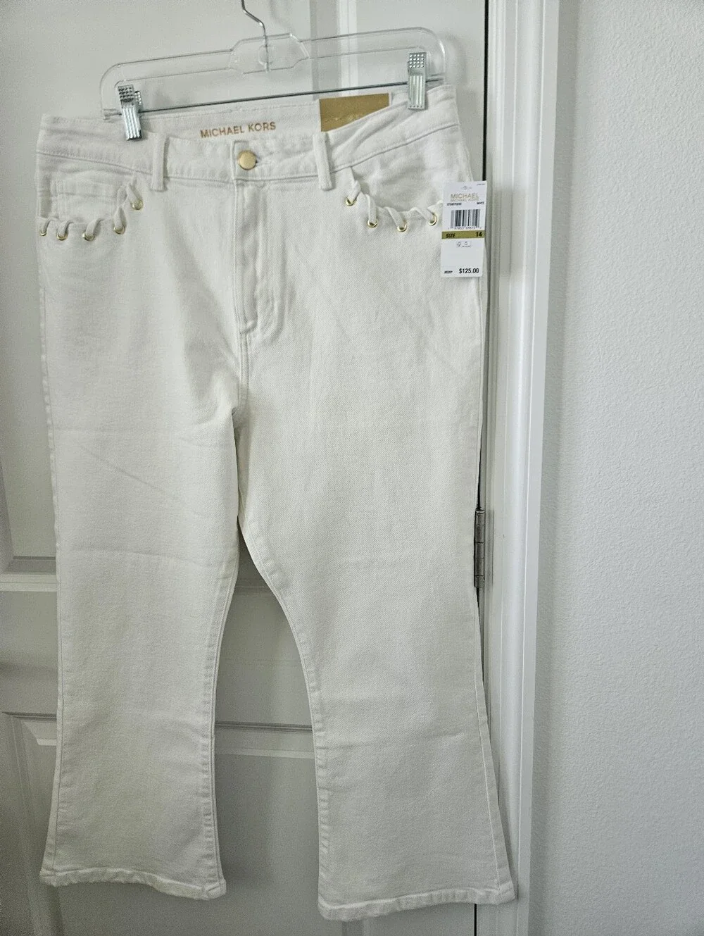 NWT Michael Kors White Selma Flared Jeams Size 14 , 25